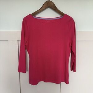 Talbots 3/4 Sleeve Pima Cotton Shirt Women's Large Bright Pink Preppy Stretchy